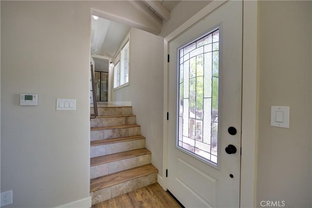 810 Meinecke Ave, San Luis Obispo, CA 93405 - foyer entrance with wood finished floors and stairway