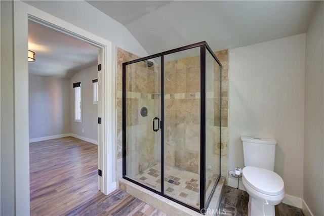 810 Meinecke Ave, San Luis Obispo, CA 93405 - full bath with lofted ceiling, wood finished floors, and a stall shower