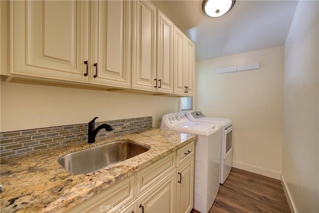 810 Meinecke Ave, San Luis Obispo, CA 93405 - washroom with washer and clothes dryer, cabinet space, and wood finished floors