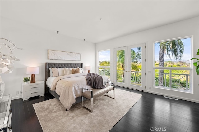 4462 Fallsbrae Rd, Fallbrook, CA 92028 - bedroom with access to outside, multiple windows, french doors, and dark wood finished floors
