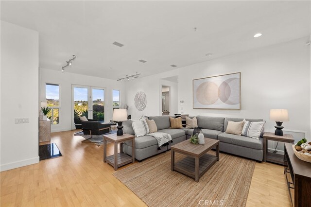 4462 Fallsbrae Rd, Fallbrook, CA 92028 - living room featuring rail lighting, light wood-style flooring, recessed lighting, and baseboards