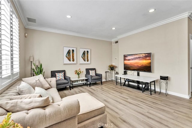 2517 Macbeth Ave, Corona, CA 92882 - living area featuring baseboards, wood finished floors, crown molding, recessed lighting, and healthy amount of natural light