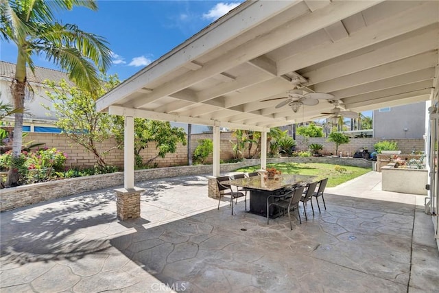 2517 Macbeth Ave, Corona, CA 92882 - view of patio featuring ceiling fan, outdoor dining space, and a fenced backyard