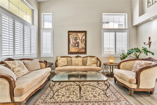 2517 Macbeth Ave, Corona, CA 92882 - living area featuring wood finished floors, a towering ceiling, and plenty of natural light