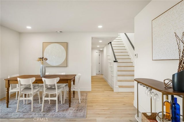 5662 Trail View Pl, Yorba Linda, CA 92886 - dining space with light wood-style floors, stairway, recessed lighting, and baseboards