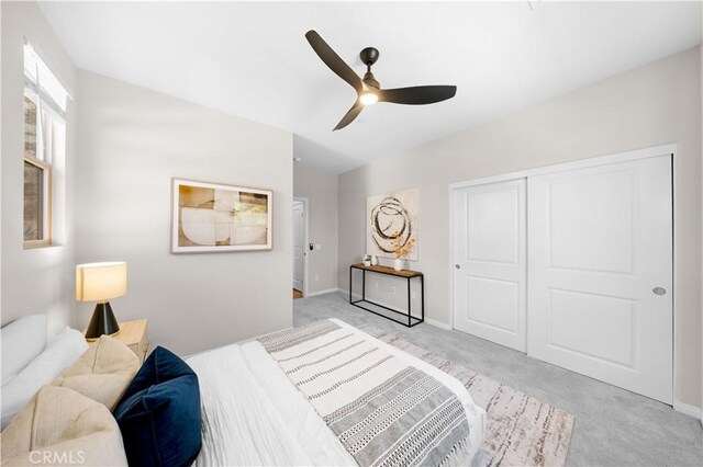 10 Veraz Rd, Rancho Mission Viejo, CA 92694 - bedroom featuring light colored carpet, a closet, baseboards, and a ceiling fan