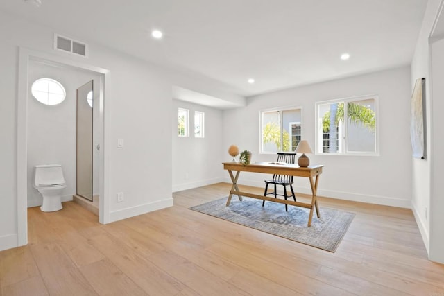 1736 Blackbird Cir, Carlsbad, CA 92011 - office area featuring light wood finished floors, recessed lighting, and baseboards