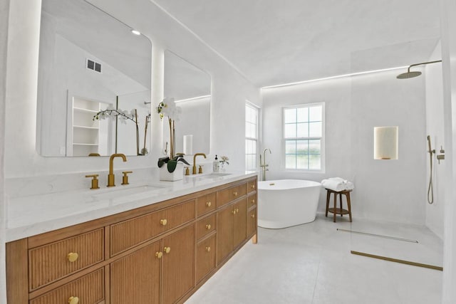 1736 Blackbird Cir, Carlsbad, CA 92011 - full bathroom with a soaking tub, double vanity, and a shower