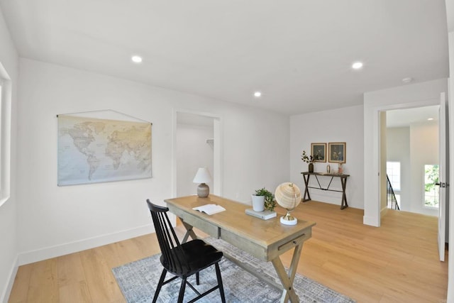 1736 Blackbird Cir, Carlsbad, CA 92011 - office area featuring light wood-style floors, baseboards, and recessed lighting
