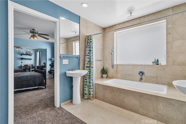 bathroom with a ceiling fan