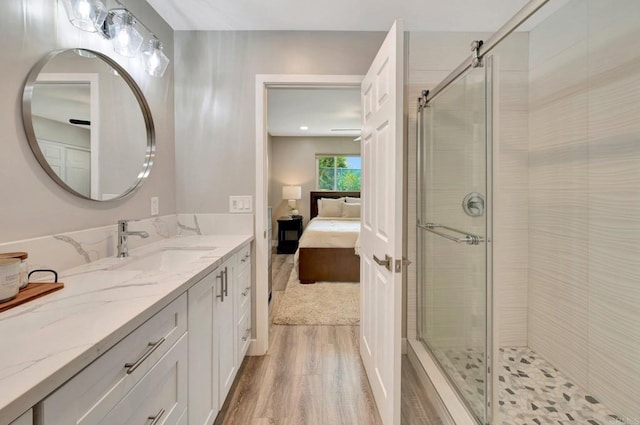 1055 Via Lomita, Escondido, CA 92027 - bathroom with wood finished floors, a stall shower, and ensuite bathroom