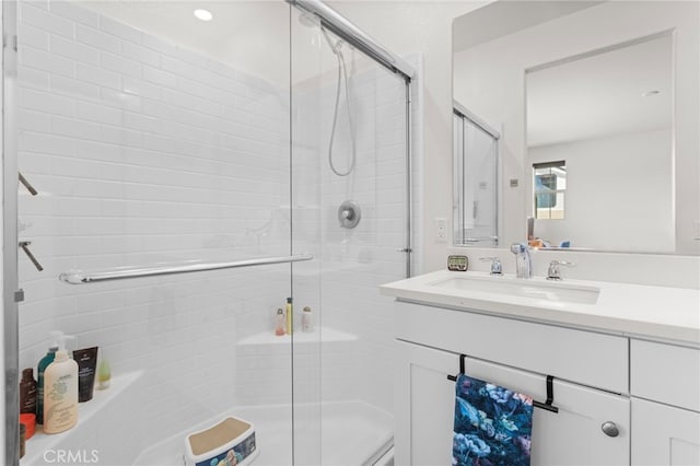 27083 Comrade Cir, Menifee, CA 92585 - bathroom with a shower stall and vanity