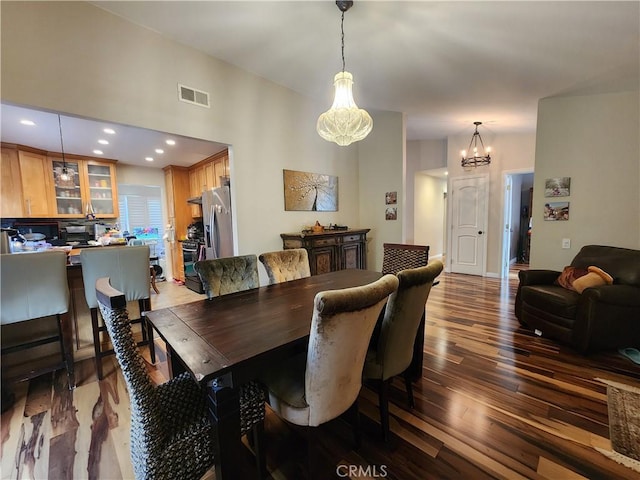 1428 Blenbury Dr, Diamond Bar, CA 91765 - dining room with dark wood-type flooring, a chandelier, and recessed lighting