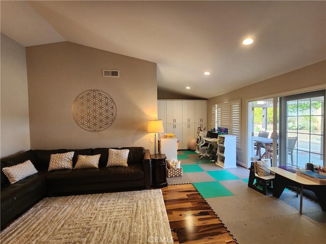 1428 Blenbury Dr, Diamond Bar, CA 91765 - living room with lofted ceiling, recessed lighting, and wood finished floors