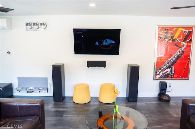 895 W 23rd St, Upland, CA 91784 - living room featuring a wall mounted air conditioner, recessed lighting, and baseboards