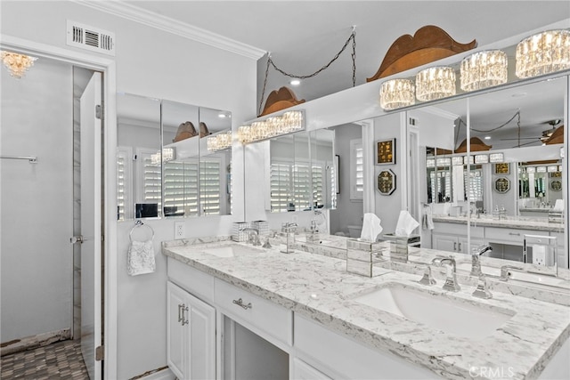 25536 Old Course Way, Valencia, CA 91355 - full bathroom with ornamental molding and double vanity