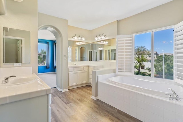 31332 Bluebeech Ct, Temecula, CA 92592 - full bath featuring a bath, two vanities, and wood finished floors