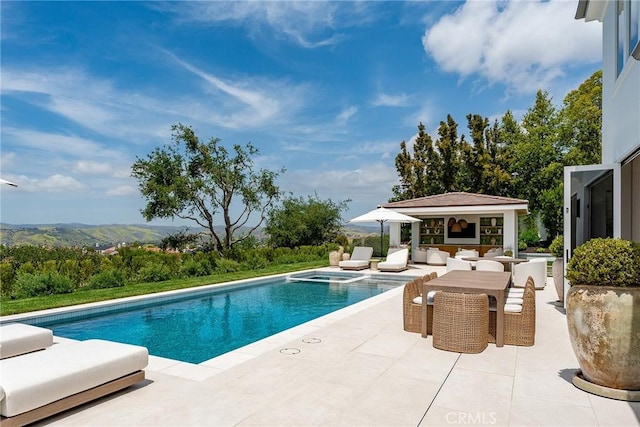 4177 Prado De Los Pajaros, Calabasas, CA 91302 - outdoor pool with a patio area, an exterior structure, and an outbuilding