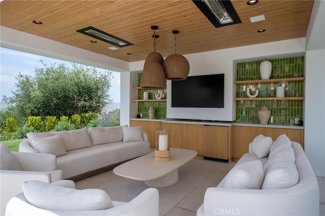 4177 Prado De Los Pajaros, Calabasas, CA 91302 - living room with wood ceiling, light tile patterned floors, and recessed lighting