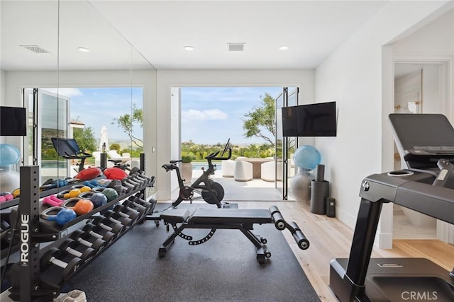 4177 Prado De Los Pajaros, Calabasas, CA 91302 - exercise room featuring baseboards, wood finished floors, and recessed lighting