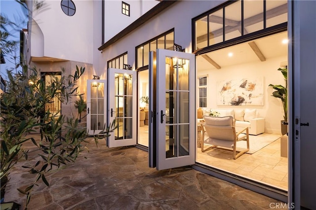 110 Via Orvieto, Newport Beach, CA 92663 - property entrance with stucco siding and a patio