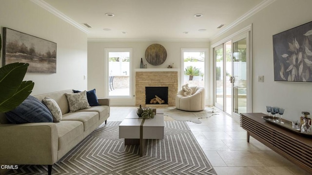 1325 Rexford Ave, Pasadena, CA 91107 - living area featuring a fireplace, ornamental molding, and recessed lighting
