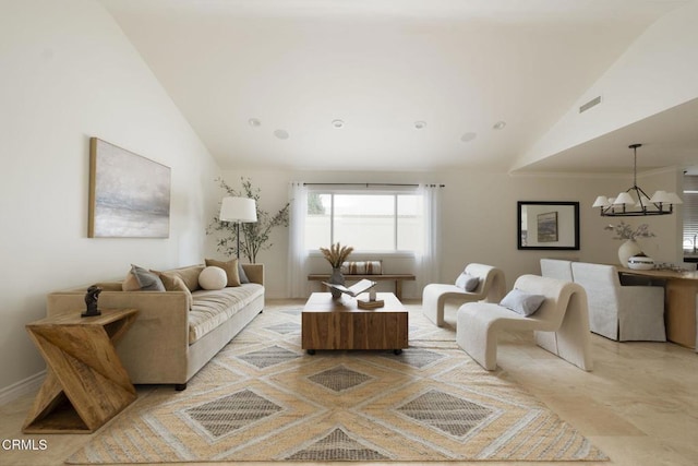1325 Rexford Ave, Pasadena, CA 91107 - living room with a chandelier and high vaulted ceiling