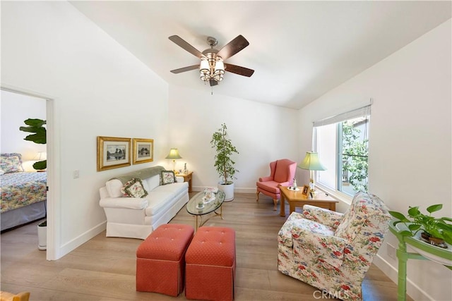 28107 Caldaro, Laguna Niguel, CA 92677 - living area with lofted ceiling, a ceiling fan, wood finished floors, and baseboards