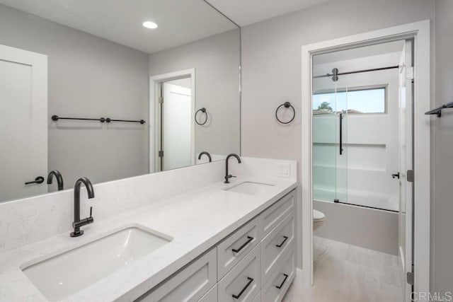 1808 Amalfi Dr, Encinitas, CA 92024 - bathroom with double vanity, bath / shower combo with glass door, and recessed lighting