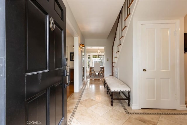 4225 Myrtle Ave, Long Beach, CA 90807 - entryway featuring stairs, light tile patterned floors, and inlaid floor details