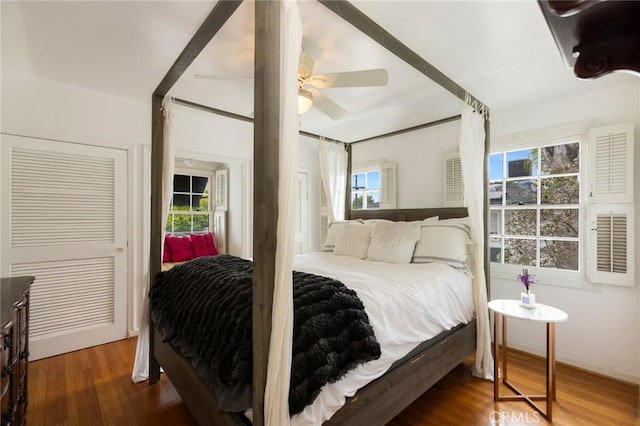 4225 Myrtle Ave, Long Beach, CA 90807 - bedroom with wood finished floors, ceiling fan, and baseboards