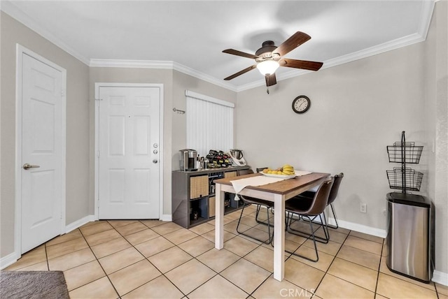 1980 Las Colinas Cir Unit 301, Corona, CA 92879 - dining room with a ceiling fan, ornamental molding, and light tile patterned floors