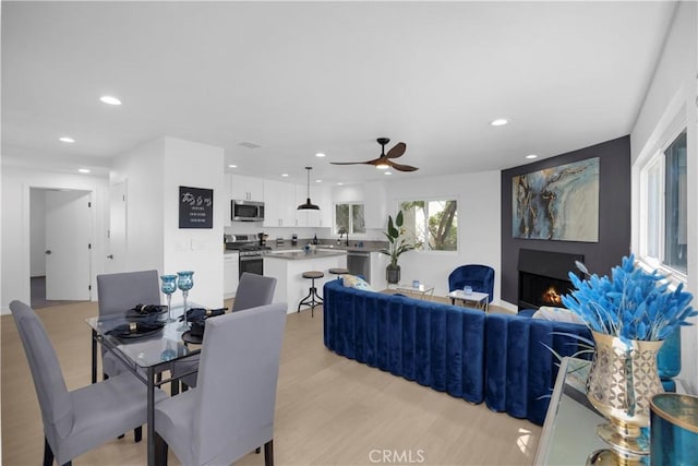 34582 Calle Rosita, Dana Point, CA 92624 - dining room featuring recessed lighting, ceiling fan, and light wood-style floors