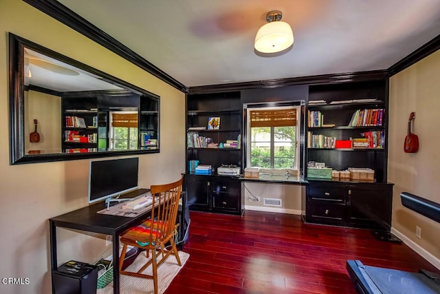 1908 Warwick Rd, San Marino, CA 91108 - office space featuring crown molding, dark wood finished floors, and baseboards