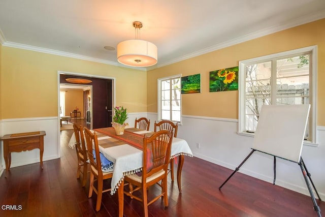 1908 Warwick Rd, San Marino, CA 91108 - dining area featuring wood finished floors, crown molding, and a wainscoted wall