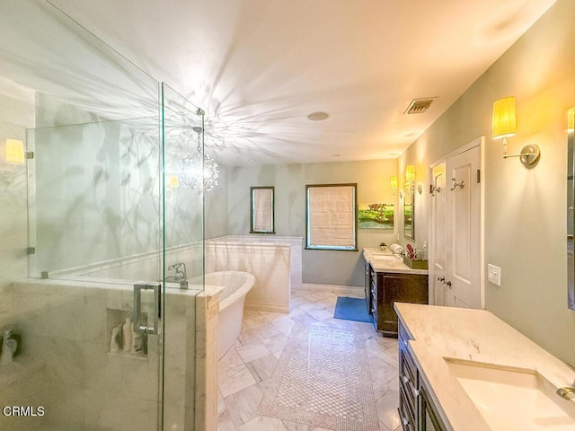 1908 Warwick Rd, San Marino, CA 91108 - full bath with a shower stall, two vanities, and a freestanding bath