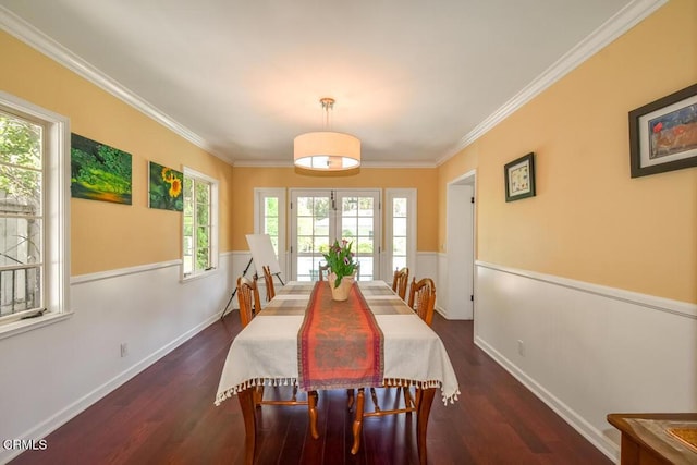 1908 Warwick Rd, San Marino, CA 91108 - dining room with dark wood-style flooring, ornamental molding, and baseboards