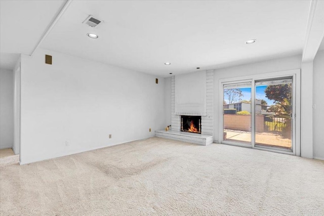2117 Vista Entrada, Newport Beach, CA 92660 - unfurnished living room with carpet floors, a fireplace, and recessed lighting