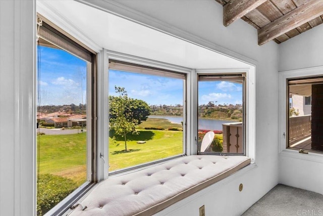 2117 Vista Entrada, Newport Beach, CA 92660 - sunroom featuring a water view, healthy amount of natural light, and beamed ceiling