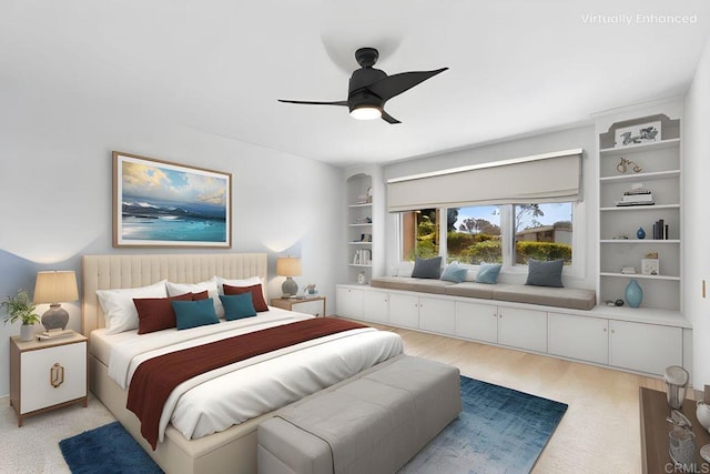 2117 Vista Entrada, Newport Beach, CA 92660 - bedroom featuring ceiling fan and light wood-style floors