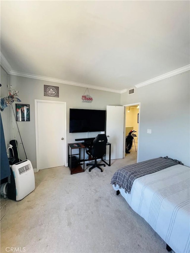 227 E Burbank Blvd Unit E, Burbank, CA 91502 - bedroom featuring light colored carpet, crown molding, and a desk