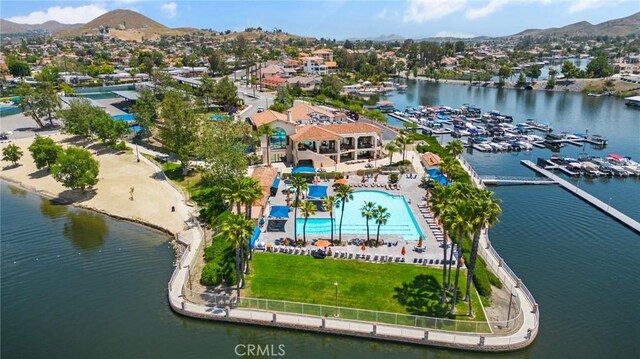 22244 Treasure Island Dr Unit 5, Canyon Lake, CA 92587 - drone / aerial view of a water and mountain view and a pool area
