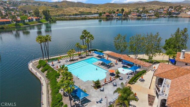 22244 Treasure Island Dr Unit 5, Canyon Lake, CA 92587 - aerial view of a pool area and a water and mountain view