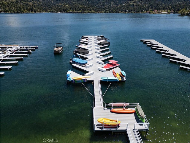 28537 N Shore Rd, Lake Arrowhead, CA 92352 - aerial view of a large body of water and a heavily wooded area