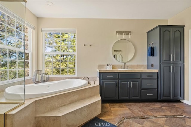 28537 N Shore Rd, Lake Arrowhead, CA 92352 - bathroom with vanity and a garden tub