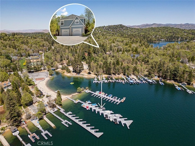 28537 N Shore Rd, Lake Arrowhead, CA 92352 - bird's eye view of a forest and a water and mountain view