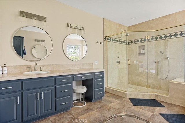 28537 N Shore Rd, Lake Arrowhead, CA 92352 - full bath featuring a stall shower and vanity