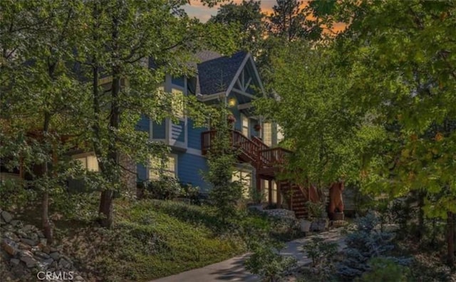 28537 N Shore Rd, Lake Arrowhead, CA 92352 - property exterior at dusk featuring stairs