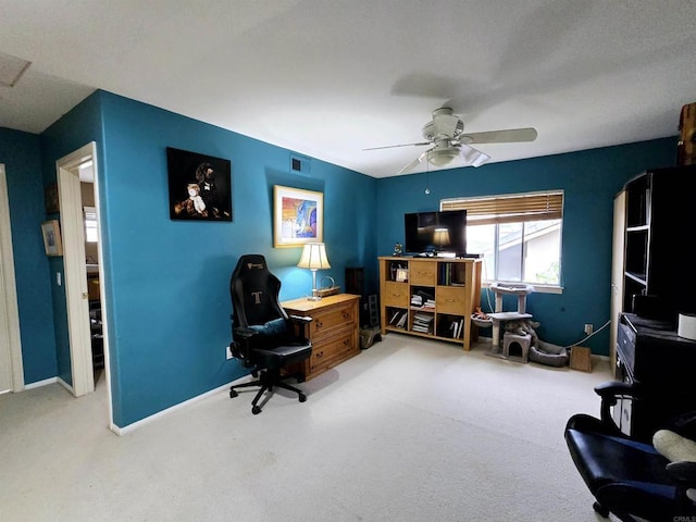11610 Wills Creek Rd, San Diego, CA 92131 - home office with carpet, a ceiling fan, and baseboards