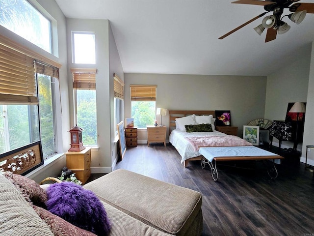 11610 Wills Creek Rd, San Diego, CA 92131 - bedroom featuring multiple windows, wood finished floors, a ceiling fan, baseboards, and high vaulted ceiling